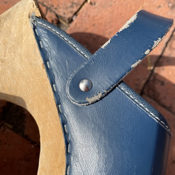 Swedish clogs navy blue buckle back strap wooden clogs size 8.5 - Picture 10 of 12